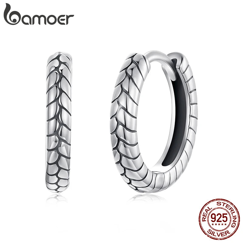BAMOER Klassische 925 Sterling Silber Schlangenmuster Huggie Ohrringe, kleine runde Huggie Mode Creolen für Damen BSE1175