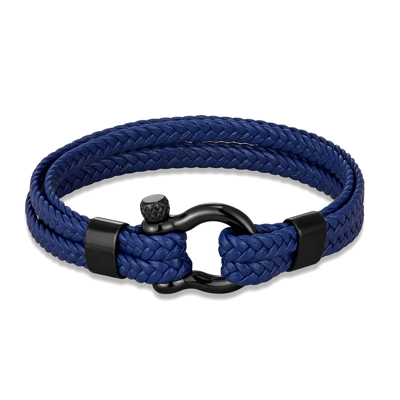 MKENDN Multilayer Woven Leather Bracelet For Men Women Black Stainlass Steel Shackle Screw Bracelets Outdoor Style Jewelry Gifts