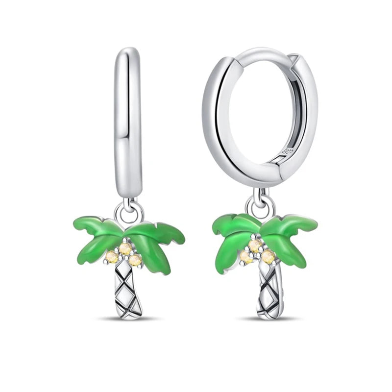 Classic Earrings For Women Girls 925 Silver Sparkling Four Leaf Clover Dragonfly Bees Double Hoop Earrings Luxury Party Jewelry