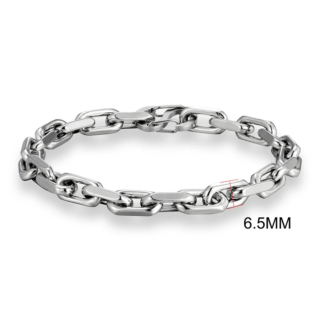 MKENDN Casual Stylish 4.5mm Rectangle Paperclip Chain Link Men Bracelet Punk Stainless Steel Double S Spring Biker Jewelry