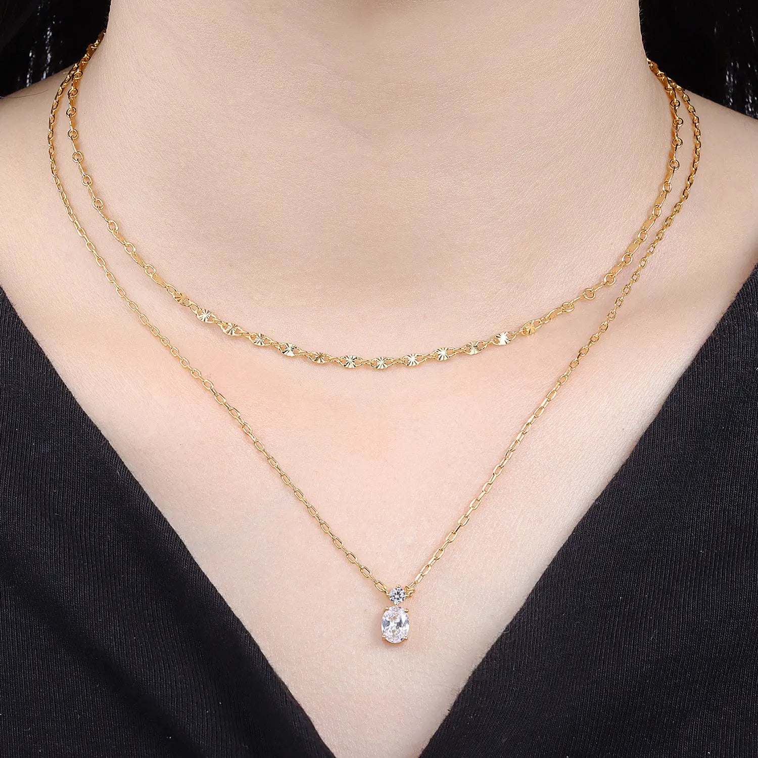 PANPOKI 925 Sterling Silver Exquisite Zircon Double-layer Necklace Pendant Necklace for Women Birthday Gifts Fine Jewelry