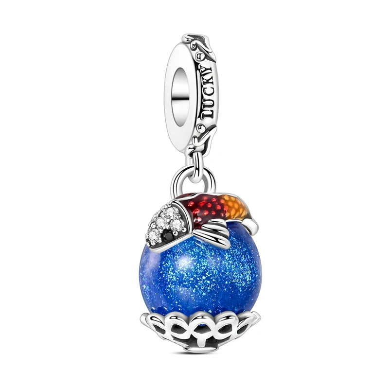 Magical 925 Silver Glass Blue Gem Lotus Planet Moon Charms Beads Fit 3mm 925 Original Bracelets Fine DIY Party Jewelry Gifts