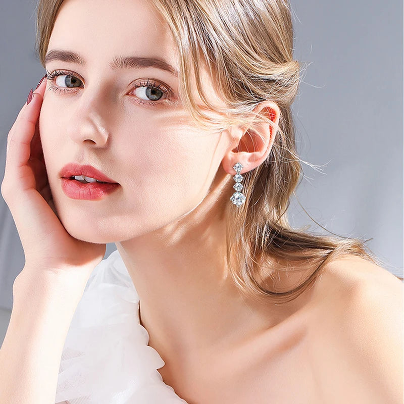 OXTAO Full Moissanite Drop Earrings Ladies S925 Sterling Silver Ear Stud Wedding Party Luxury Earring Jewelry Gift Wholesale