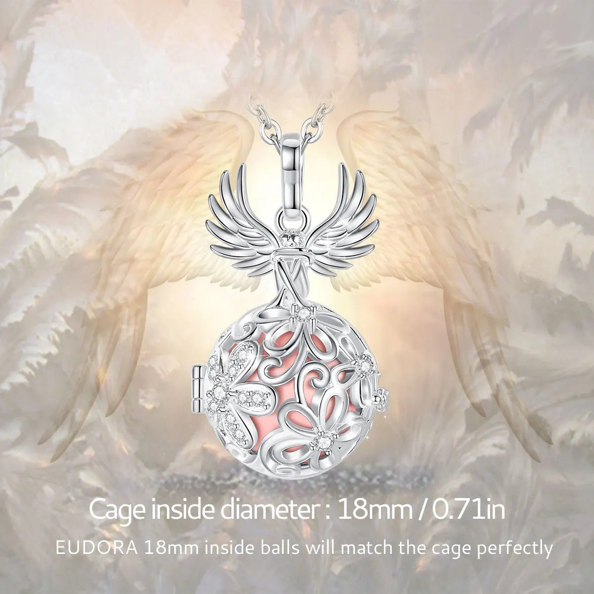 Eudora Collier Bola de Grossesse Necklace 18MM Ball Flower Angel Caller Musical Bell Pendant DIY Jewelry Gift for Pregnant Women