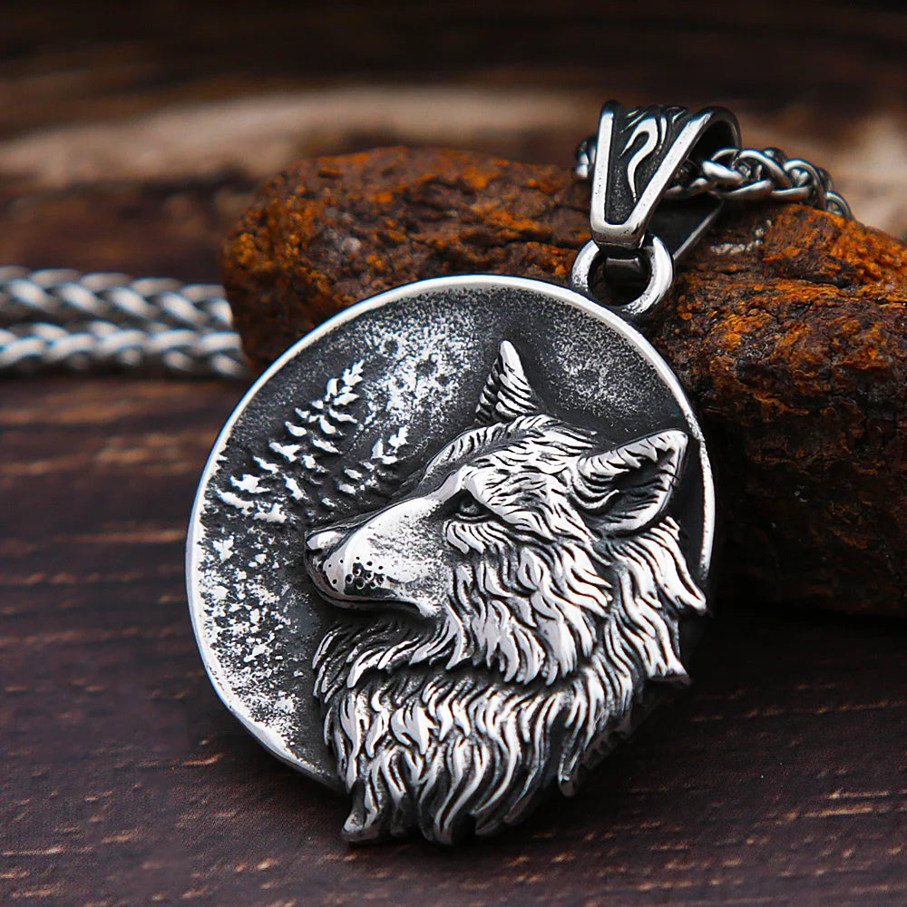 Men Vintage Viking Wolf Pendant Necklace Punk Street Rock Nordic Stainless Steel Odin Wolf Head Necklace Fashion Jewelry - Madeinsea©