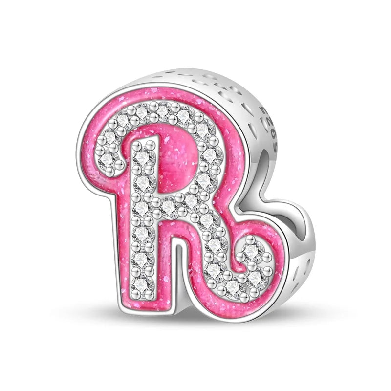 925 Silver 26 Alphabet Pink Princess Letters Charms Bead Fit Pandach 925 Original Bracelet DIY Anniversary Birthday Jewelry Gift