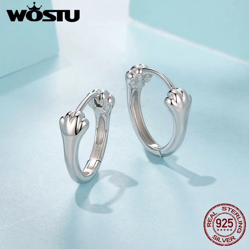 WOSTU Real 925 Sterling Silver aw Print Huggies Hoop earrings, Lovely Pet Animal Ear Cuffs Gift For pet lover Family Daugth