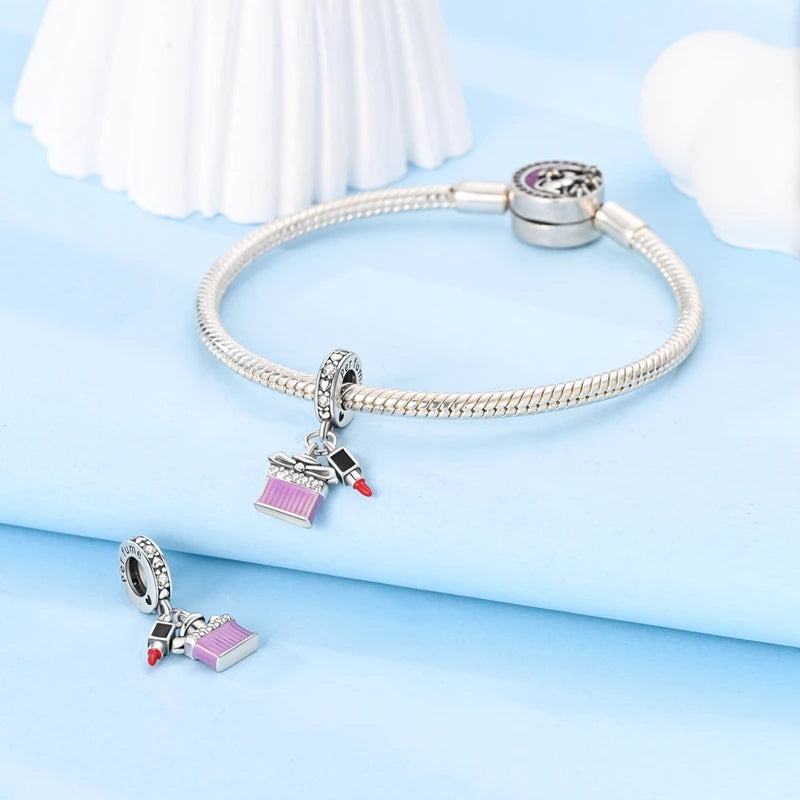 100% 925 Sterling Silver Perfume Headphones Pink Princess Daily Charms Beads Fit 3mm 925 Original Bracelet Fine DIY Jewelry