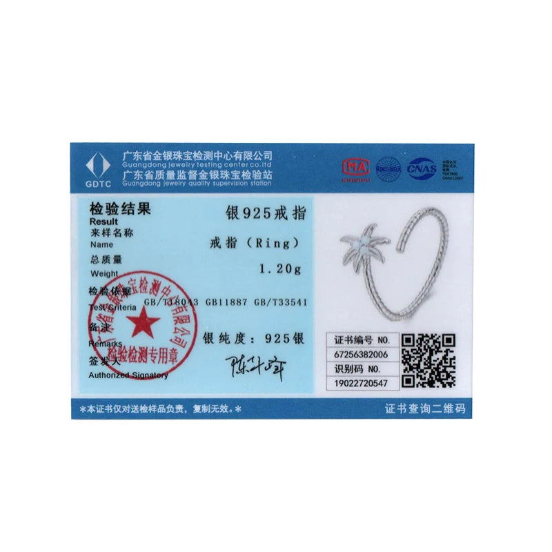 BISAER 925 Sterling Silver Coconut Tree Open Ring Opal Band Plated White Gold for Women Party Original Fine Jewelry Holiday Gift