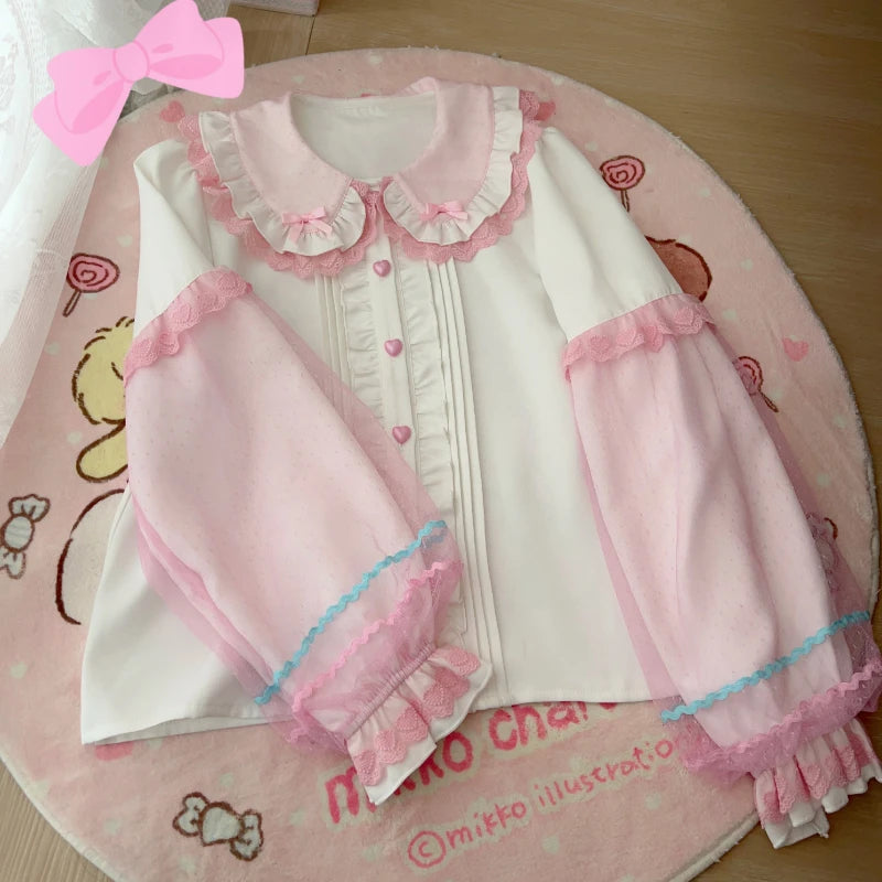 Japanisches Sweet Lolita Kleid Damen Niedliches Cartoon-Hasen-Dessert-Print Schleife Party Minikleider Mädchen Gothic Kawaii Prinzessinnenkleider