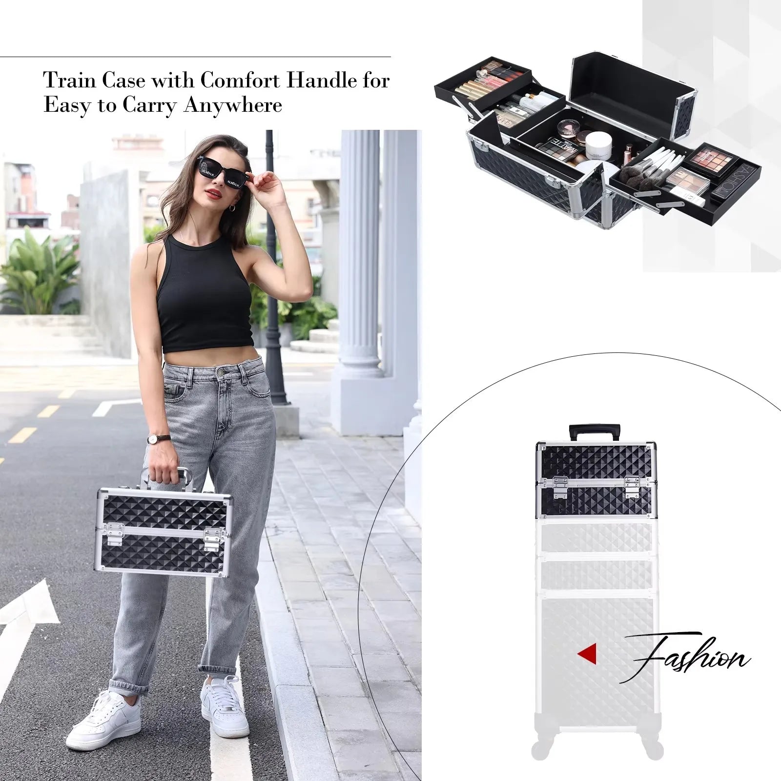 Makeup Trolley Case Detachable 4 in 1 Alloy Train Briefcase for Nail Manicure on Wheels Lock Salon Large Capacity Storage Case - Madeinsea©
