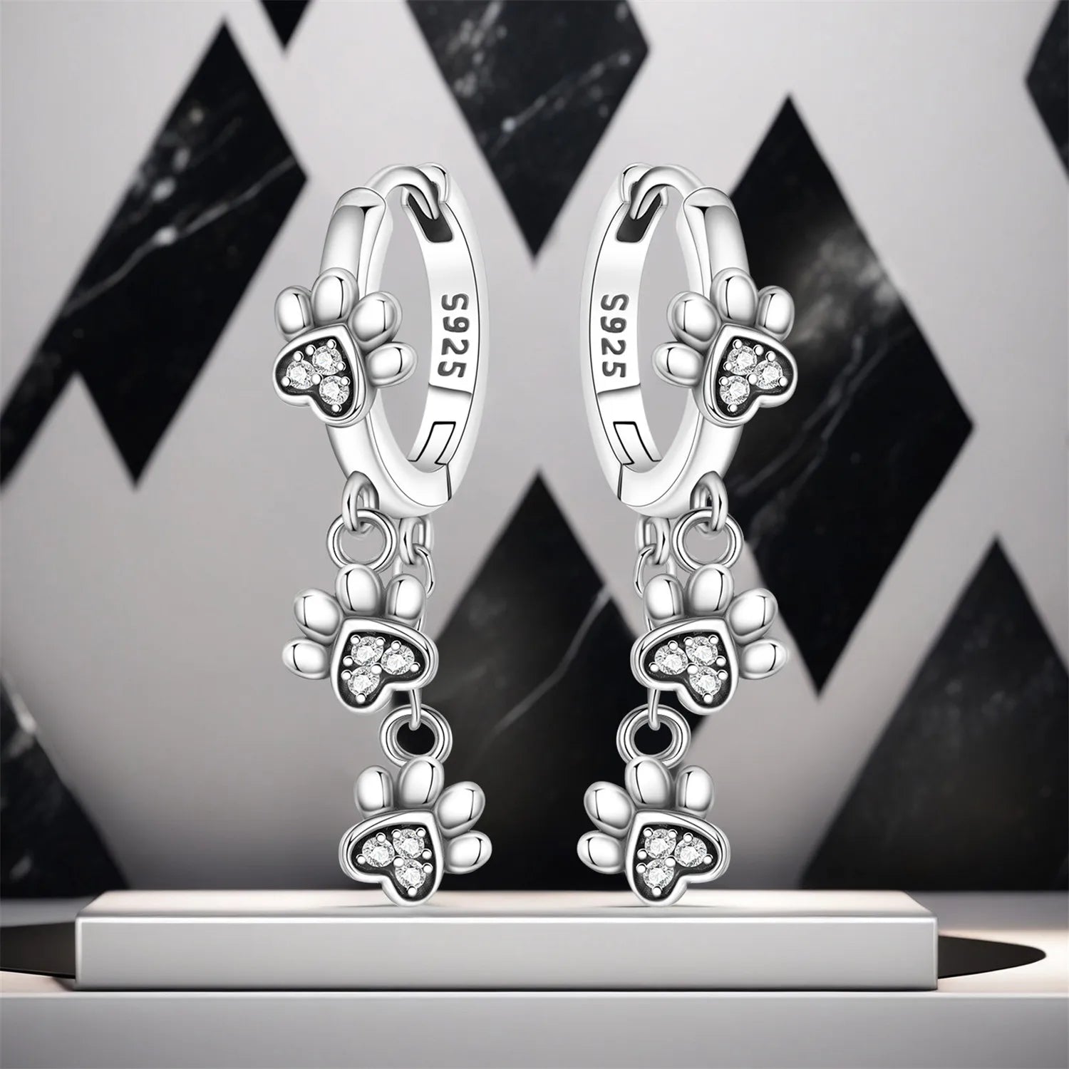 PANPOKI 925 Sterling Silver Tassel Dog Paw Print Drop Earrings Women Earrings Charm Fashion Versatile Party Jewelry Gifts