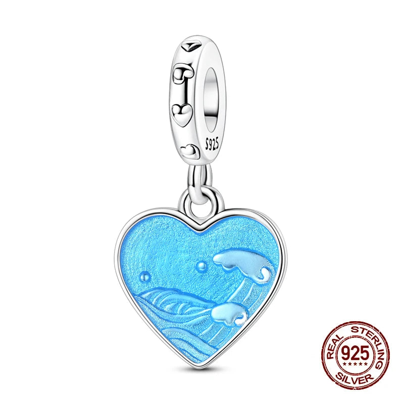 Summer 925 Sterling Silver Luminous Ocean Pendants Crab Whale Shark Charms Beads Fit 925 Original Bracelet Fine DIY Jewelry Gift
