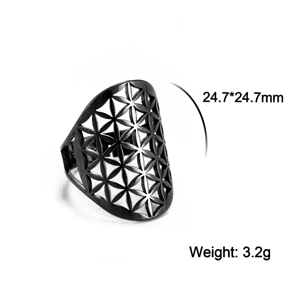 Unift Scared Geometry Flower of Life Ring Adjustable Stainless Steel Ring Men Women Accessories Vintage Filigree Viking Jewelry - Madeinsea©