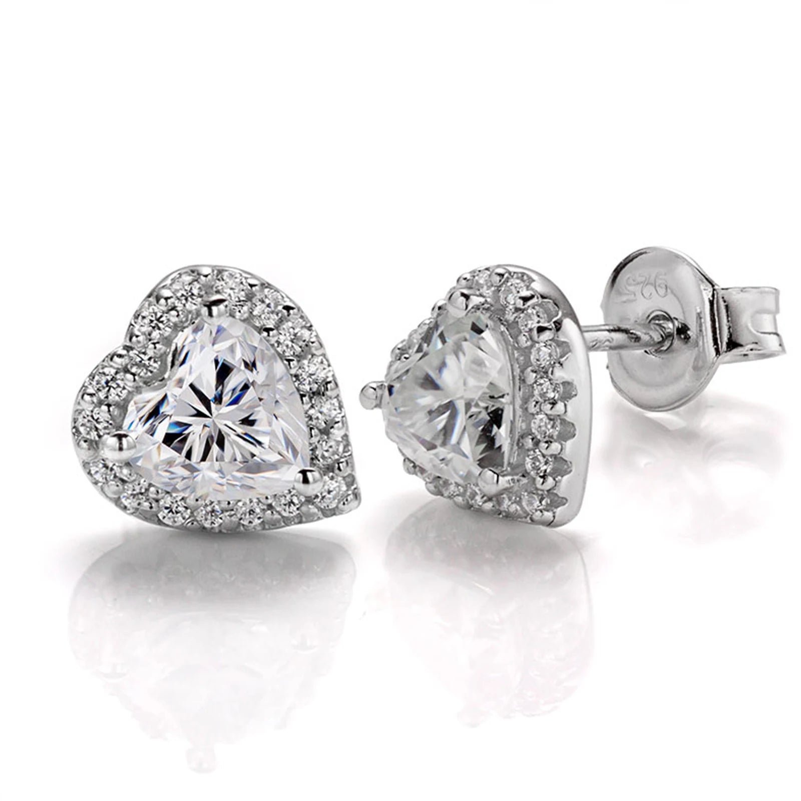 OXTAO 5mm D Color Moissanite Earrings For Women Wedding Bridal S925 Silver Heart Cut Halo Stud Earring Anniversary Jewelry Gift
