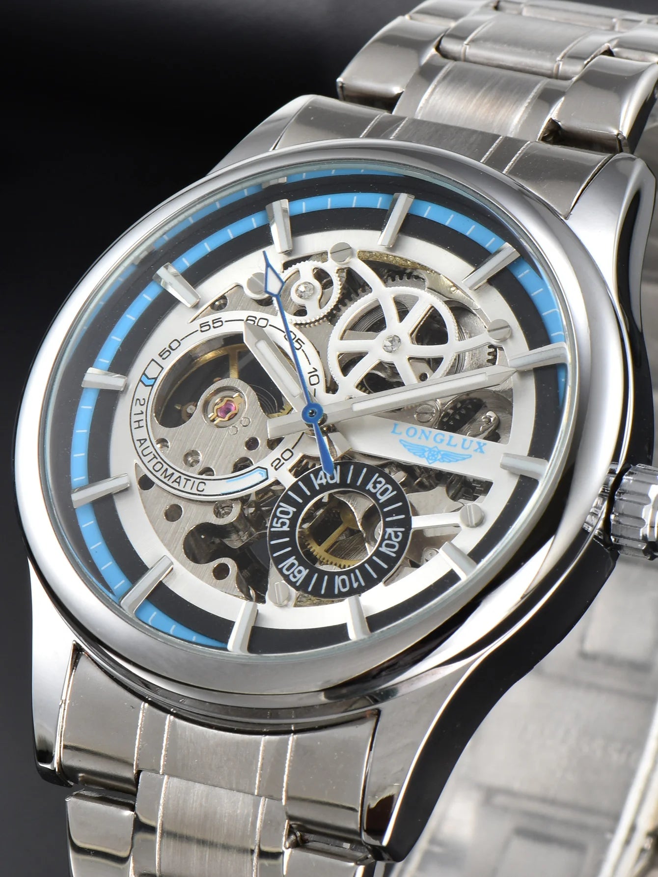 LONGLUX automatic man watch  luxury wholesale mechanical wristwatches stainless steel skeleton waterproof  mens watch men gift