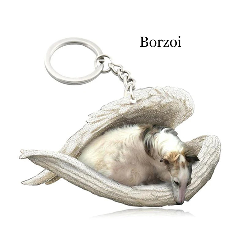 100 Style Cut Dog Sleeping Angel Pendant Bag Keychain Car Keychain Keyring Animal Pet Jewelry Boyfriend Girls Gift Accessories