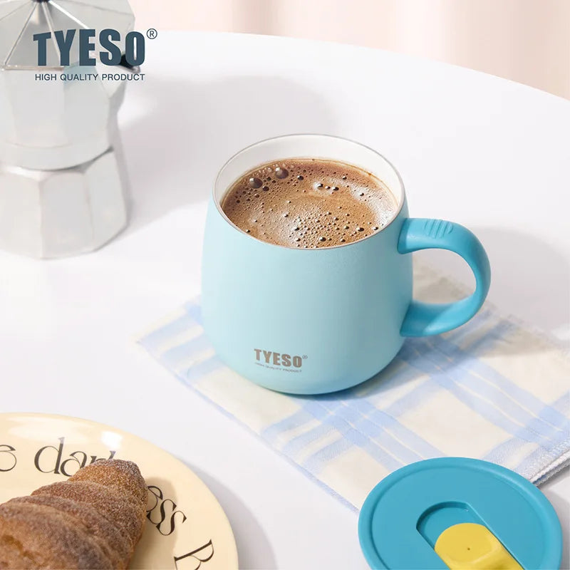 TYESO Vacuum Insulated Coffee Mug with Handle Lid Double Wall Vacuum Office Coffee Cup 355mML Vacuum Sealed for Hot Tea/Coffee