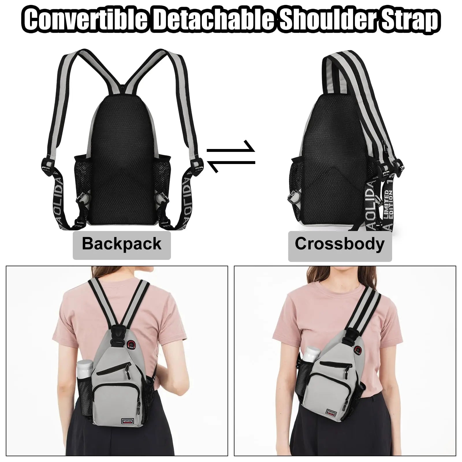 Geestock Convertible Backpack 2 in1 Small Sling Backpack for Women Crossbody Daily Bag Waterproof Chest Bag for Travel Hiking