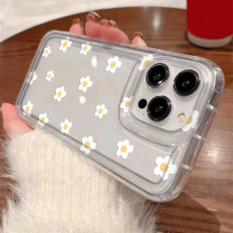 For iPhone 17 16 15 14 Plus 16E 13 12 Pro Max 7 8 Plus 17 Air Case Summer Floral Flowers Honey Bee Print Clear Phone Cases Cover