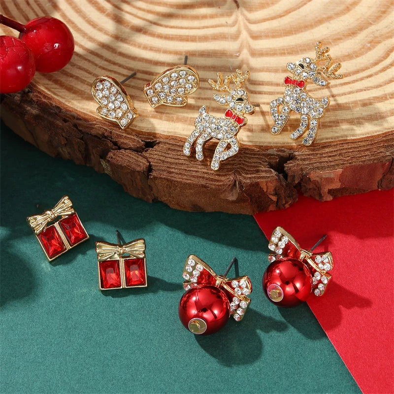 New Fashion Christmas Earrings for Women Cute Cartoon Gingerbread Man Zircon Elk Snowflake Xmas Tree Pearl Earring Girl Jewelry