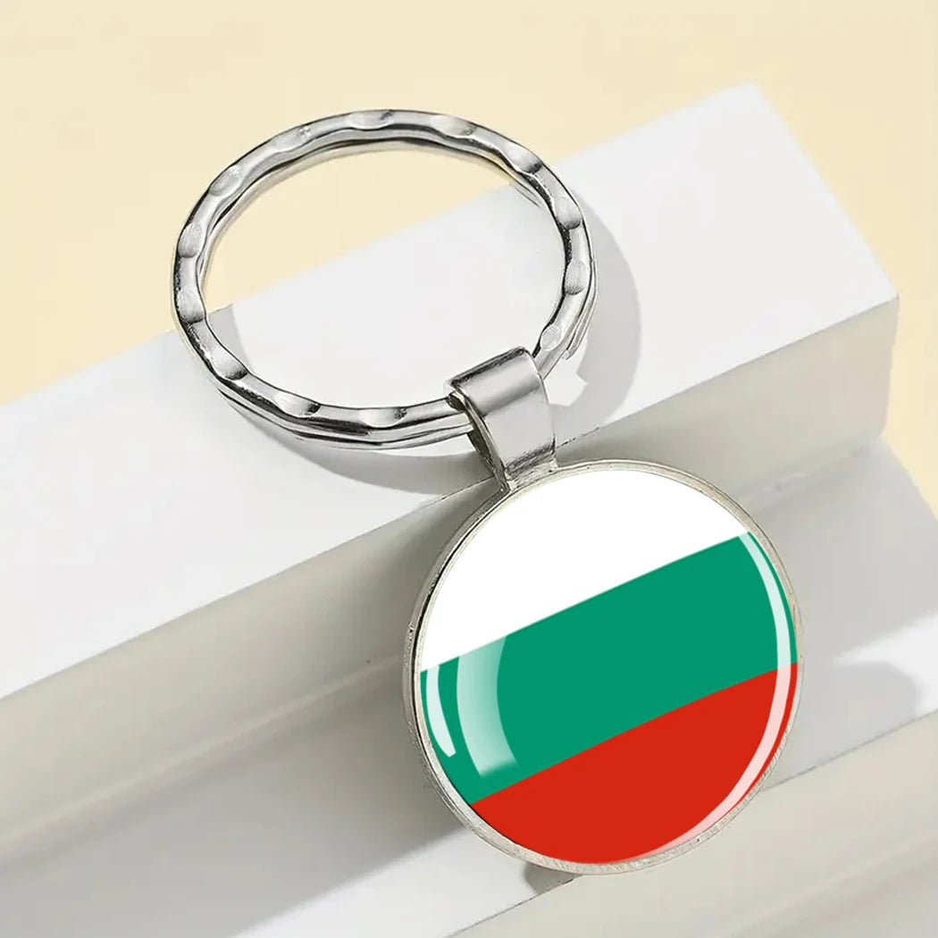 Europe National Flag Keychain Albania Spain Italy France UK Flag Glass Metal Key Chain Bag Pendant Gift for Patriot