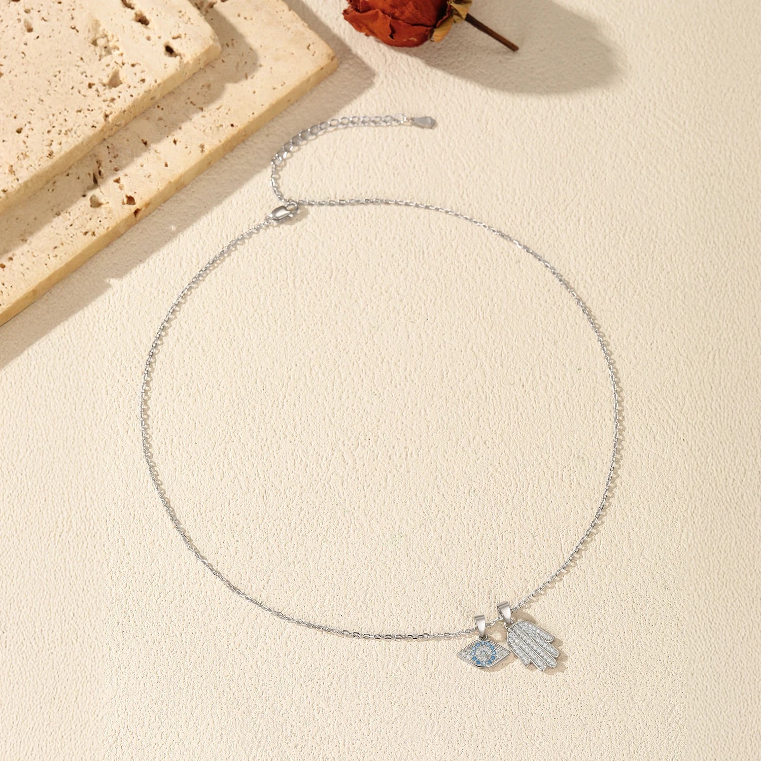 MODIAN 925 Sterling Silver Sparkling Blue CZ Eyes Palm Pendant Necklace For Women Party Exquisite Fine Jewelry Accessories