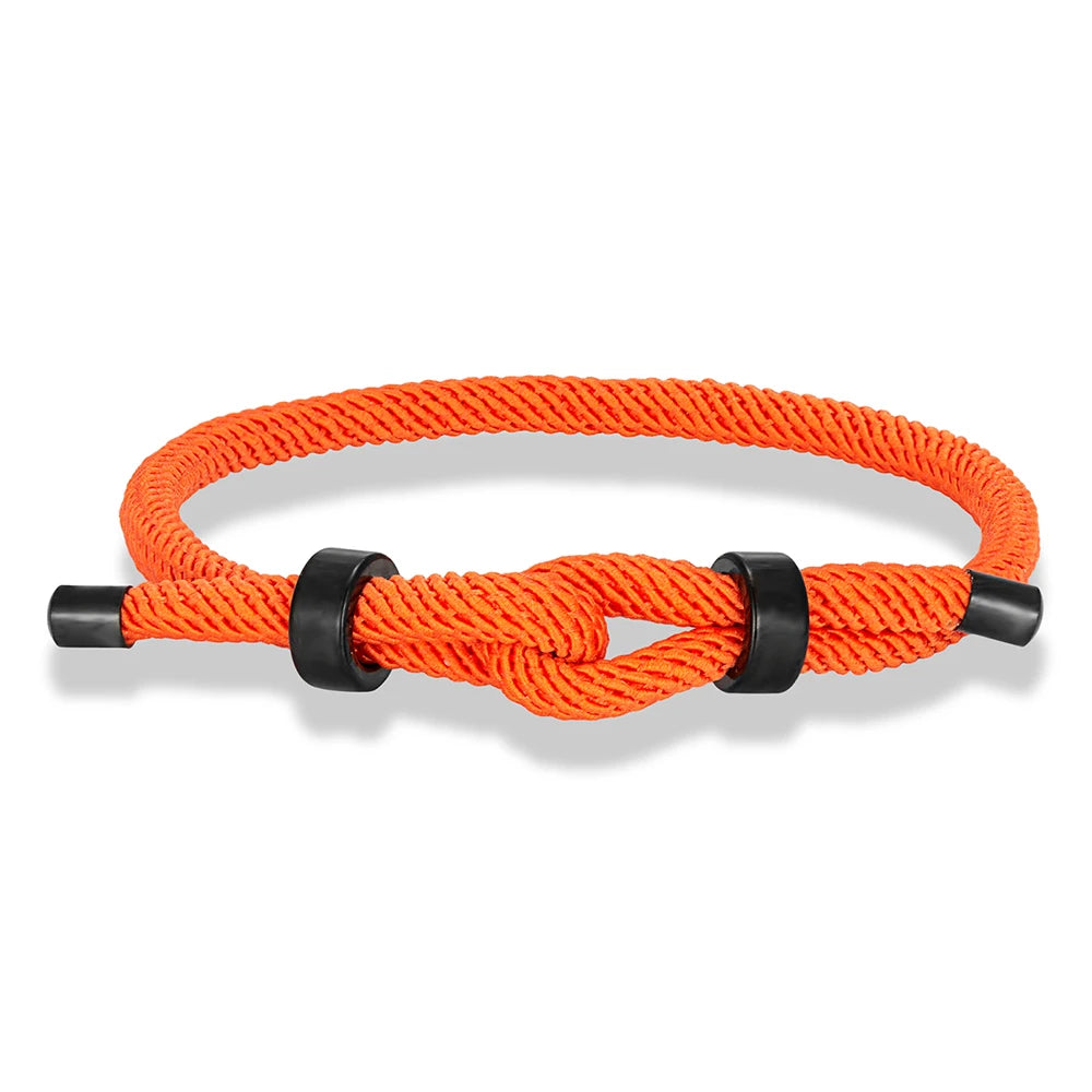 MKENDN Verstellbares Knoten-Seilarmband, schwarzer Edelstahl-Anhänger, wasserfest, Schmuckgeschenk für Paare, Vater, Sohn, Freund