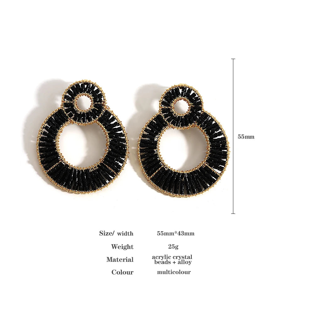 AENSOA Luxury Colorful Crystal Beaded Double Round Drop Earrings for Women Gold Color Metal Dangle Earrings Handmade Jewelry