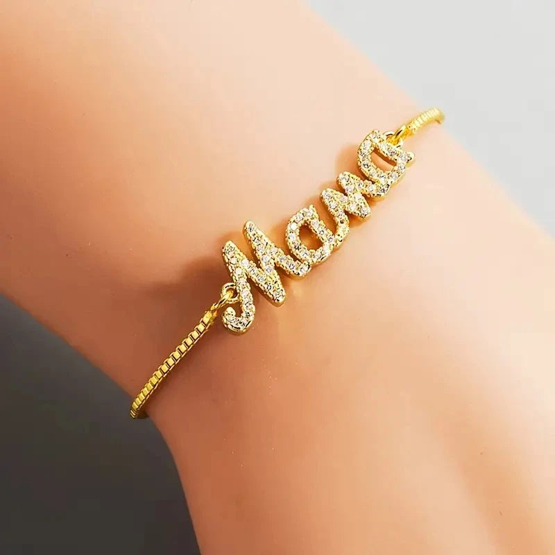 Exquisite Mama Letter Bracelet For Women Sparkling Crystal Zircon Adjustable Chain Bangle Mother's Day Mom Birthday Jewelry Gift