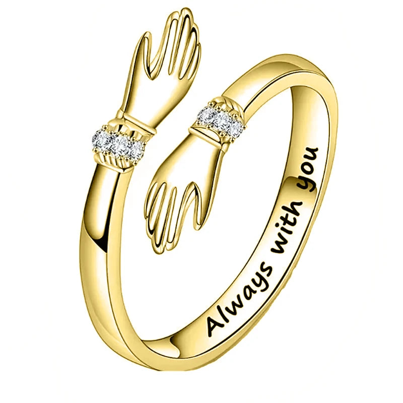 Huitan Love Hug Rings Adjustable Opening Rings for Women Silver Color/Gold Color Fashion Resizable Accessories Creative Jewelry