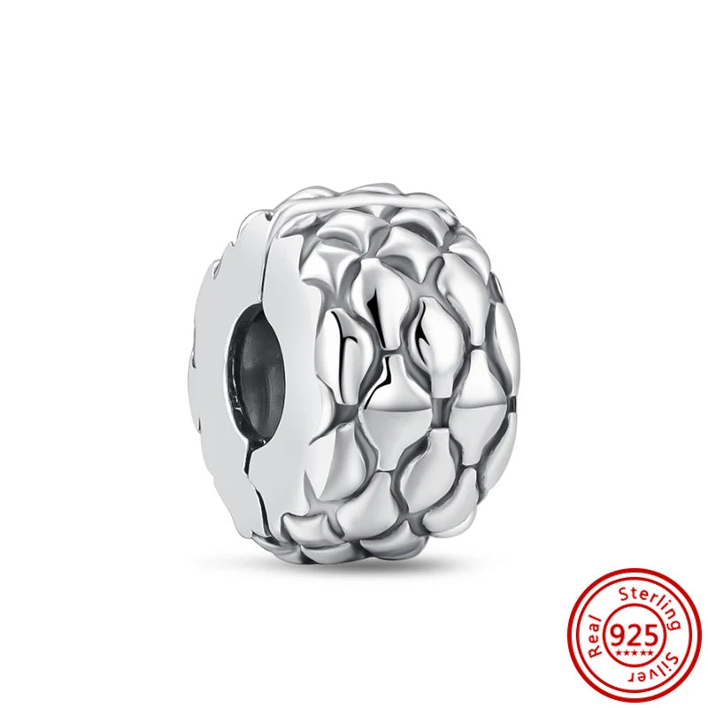 Authentic 100% 925 Sterling Silver Fit Original Pantaro Charms Bracelet Heart Round Style Simple Beads Women DIY Jewelry Making