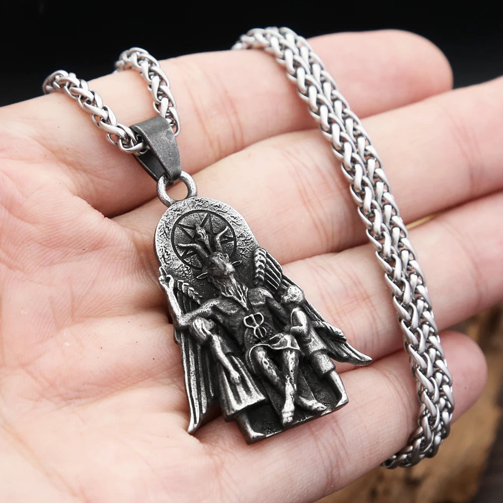 New Vintage Lucifer With Anubis Charm Pendant 316L Stainless Steel Baphomet Goat Satanic Necklaces For Men Amulet Jewelry Gifts