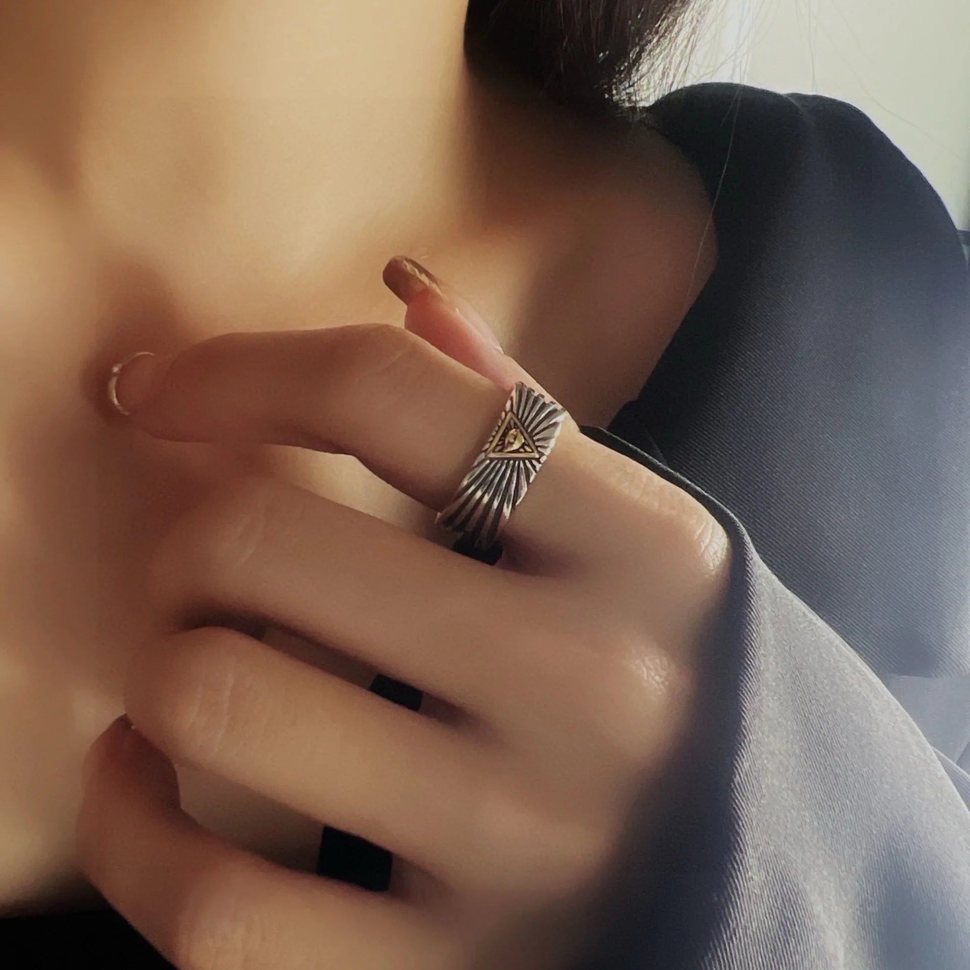 Retro Golden Eye of Providence Ring For Men Women Punk Gothic Adjustable Open Ring Unisex Alloy Jewelry Fashion Accessories Gift