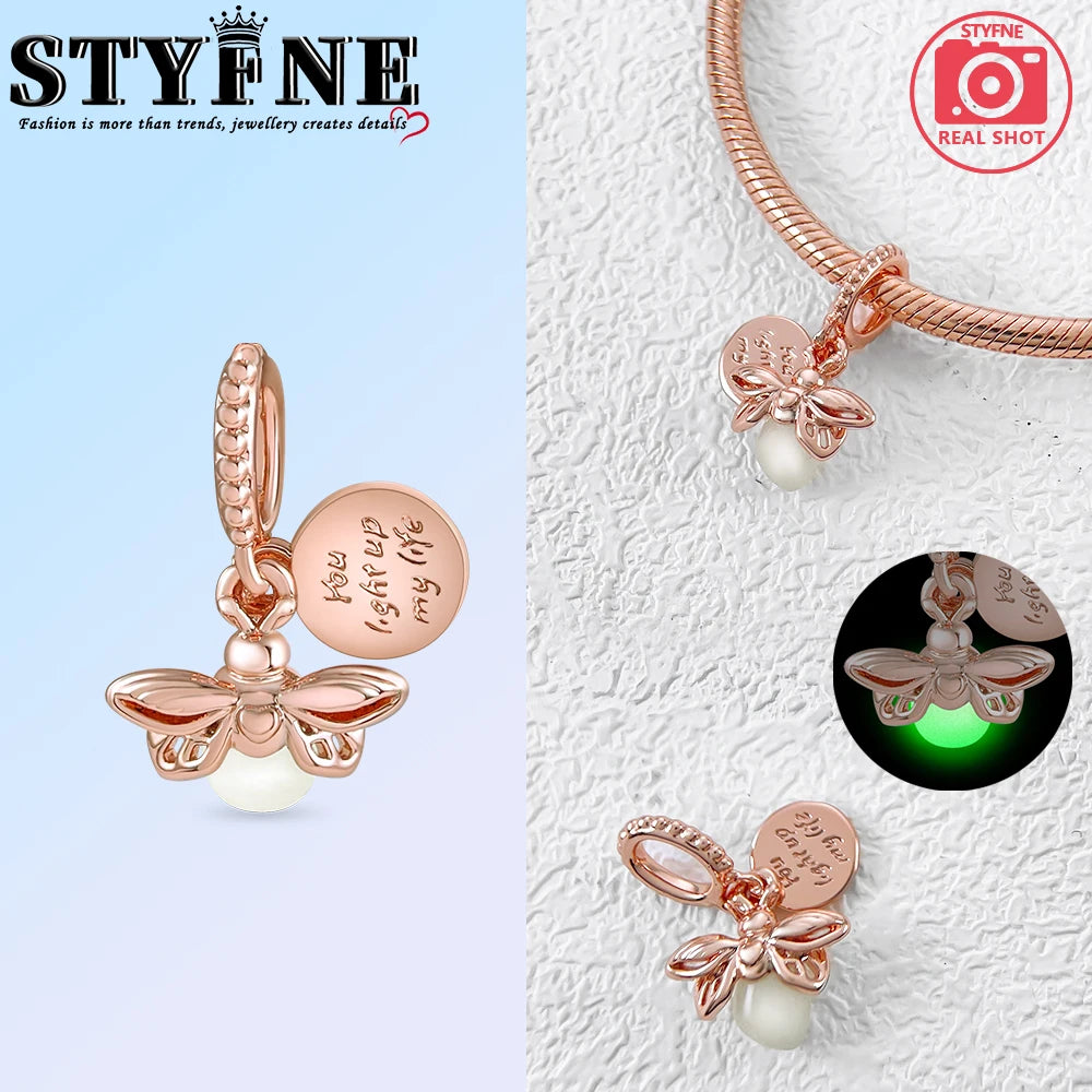 925 Sterling Silver Real Rose Gold Pink Octopus Summer Turtle Heart Dangle Charm Fit Original Bracelet Necklaces Bracelet Girl