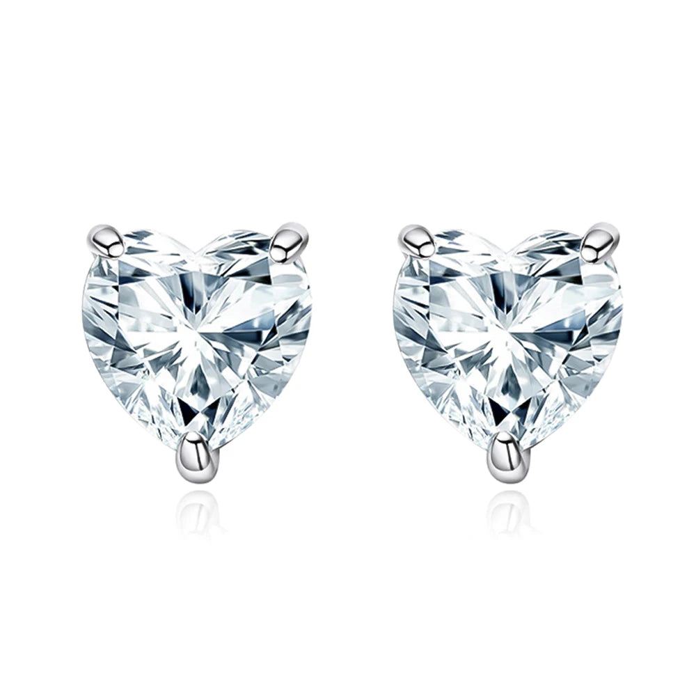 Serenity 1ct 2ct 4ct Heart Shape D Moissanite Earrings For Women S925 Silver Sparkling Stud Ear Wedding Bridal Anniversary Gift
