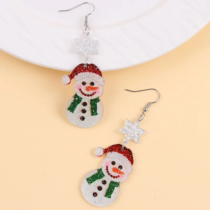 Creative Santa Claus Snowman Embrace Earrings for Women Wear Scarf Snowman Snowflake Pant Shape Pendant Earring Christmas Gifts