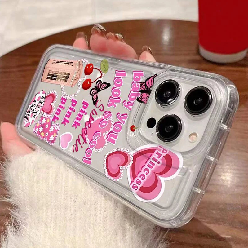 Cute Cartoon Ins Vibes Slogan Print Clear Case for IPhone 17 16 15 14 13 12 11 Pro Max 16E 15 14 Plus XR 17 Air Airbag Cover