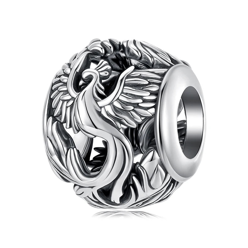 BAMOER 925 Sterling Silver Phoenix Flying Dragon Charm Bead Fit Original Bracelet, Round Hollow Beads DIY Jewelry Accessories