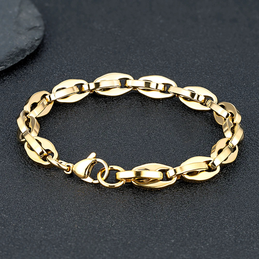 MKENDN Men Vintage Oxidized Black Lips Chain Bracelets Waterproof Stainless Steel Chain Link Wristband Rock Punk Jewelry Gifts