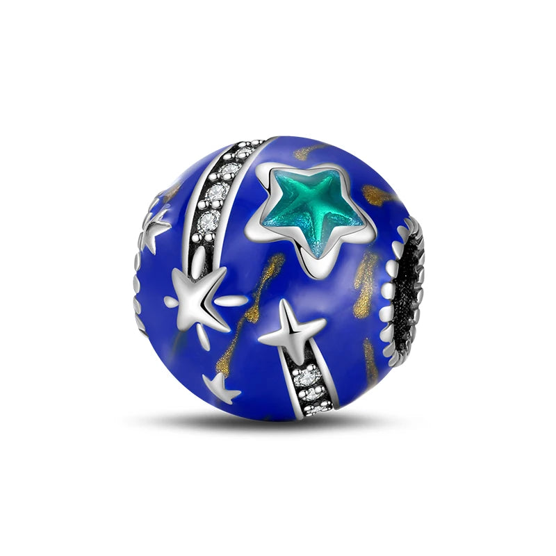 Genuine 925 Silver Evil Eye Blue Zircon Round Lucky Charms Beads Fit Pandach 925 Original Bracelets Fine DIY Birthday Jewelry