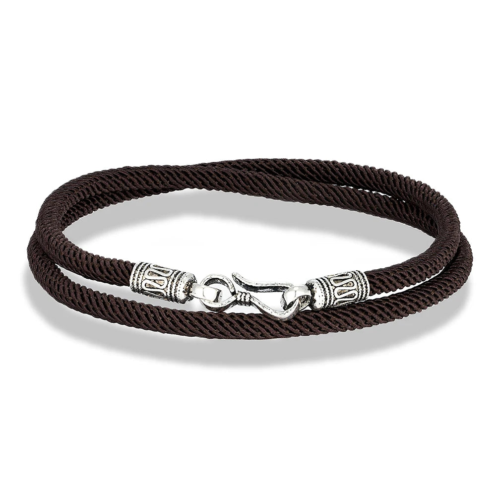 MKENDN Real S925 Sterling Silver Double Layer Rope Charm Bracelet For Women Classic Couple Fine Jewelry Minimalist Accessorie