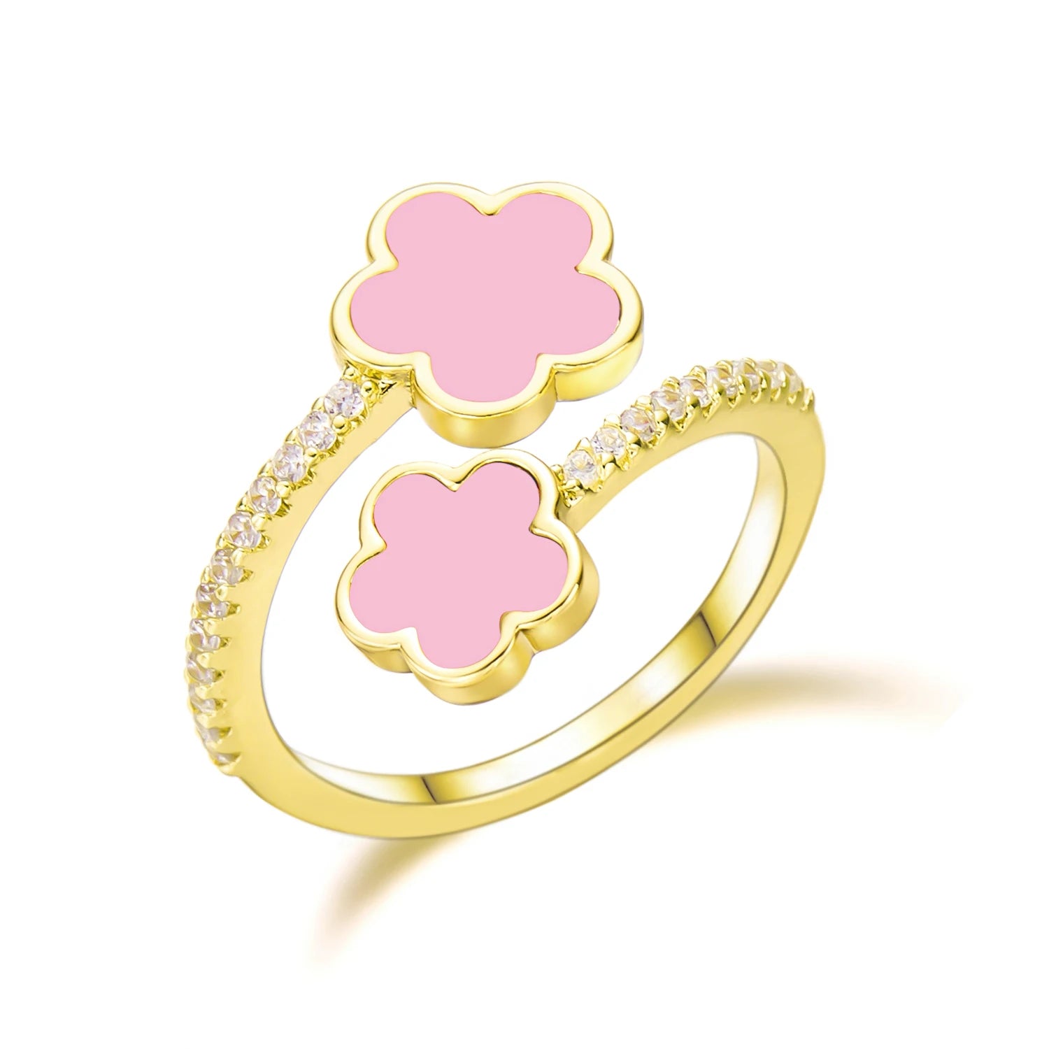 New Elegant Lucky Five Leaf Flower Ring For Women Micro Inlaid Zircon Flowers Adjustable Opening Finger Ring Romantic Jewelry