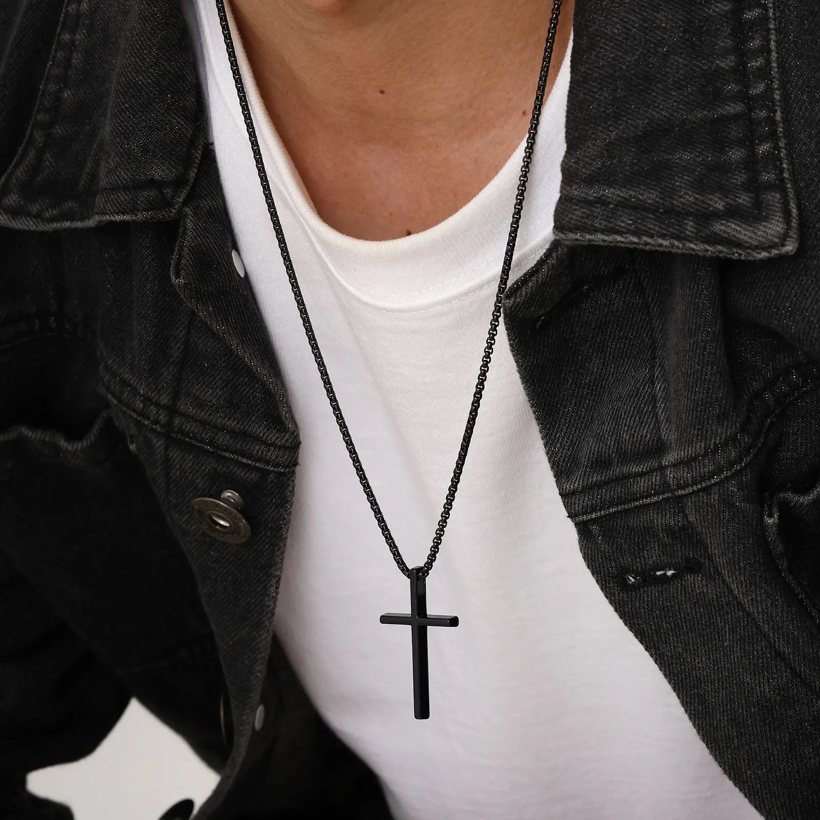 Vnox Cross Necklace for Men Women, Silver Color Plain Cross Pendant Collar with Stainless Steel Box Chain - Madeinsea©