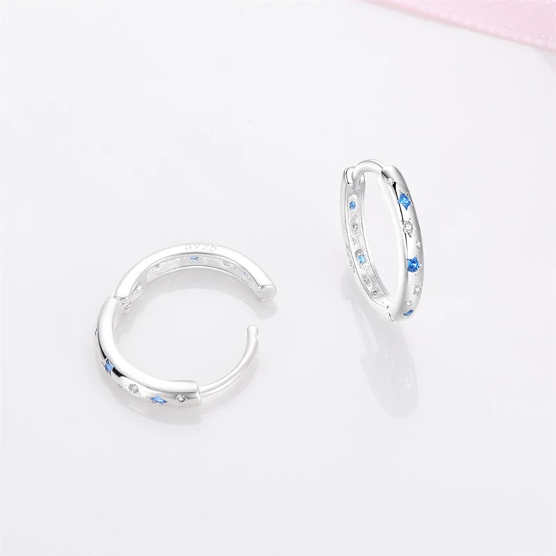 Classic Earrings 925 Silver Zircon Shiny Stars Moon Warm Sun Double Hoop Earrings For Women Original Birthday Party Jewelry Gift
