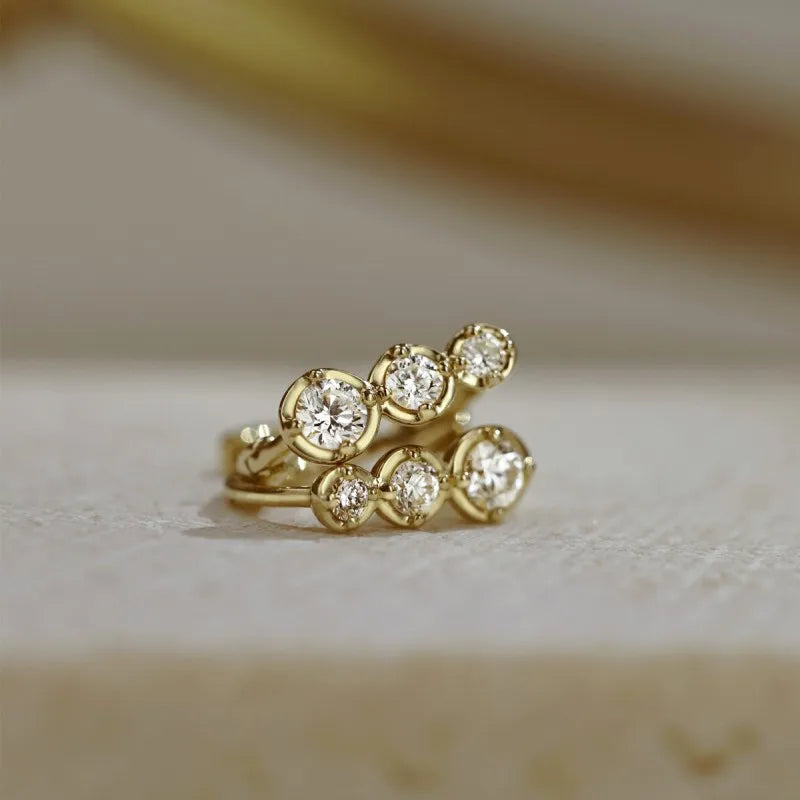 925 Sterling Silver Plated 14K Gold Gradient Size Zircon Earrings for Women French Temperament Wedding Party Jewelry Accessories