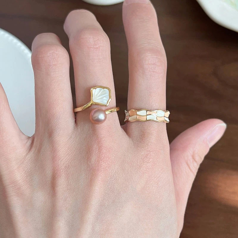 New Fashion Seashell Pearl Rings for Women Trendy French Style Rose Flower Shell Index Finger Ring Girl Party Aesthetics Jewelry
