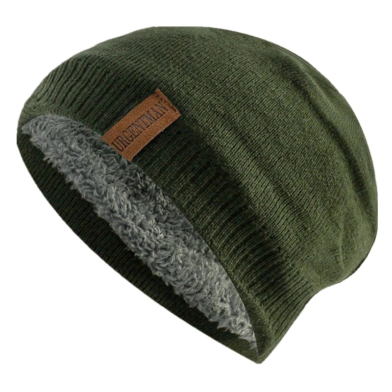 Unisex Letter Labal Winter Hats Solid Color Knitted Hats For Men And Women Beanie Cap Outdoor Add Fur Lining Warm Sports Hats