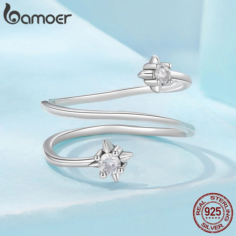 BAMOER Dreilagiger Sternenring aus 925er Sterlingsilber, minimalistischer, verstellbarer Zirkonia-Ring für Damen – das perfekte Geschenk zum Geburtstag!