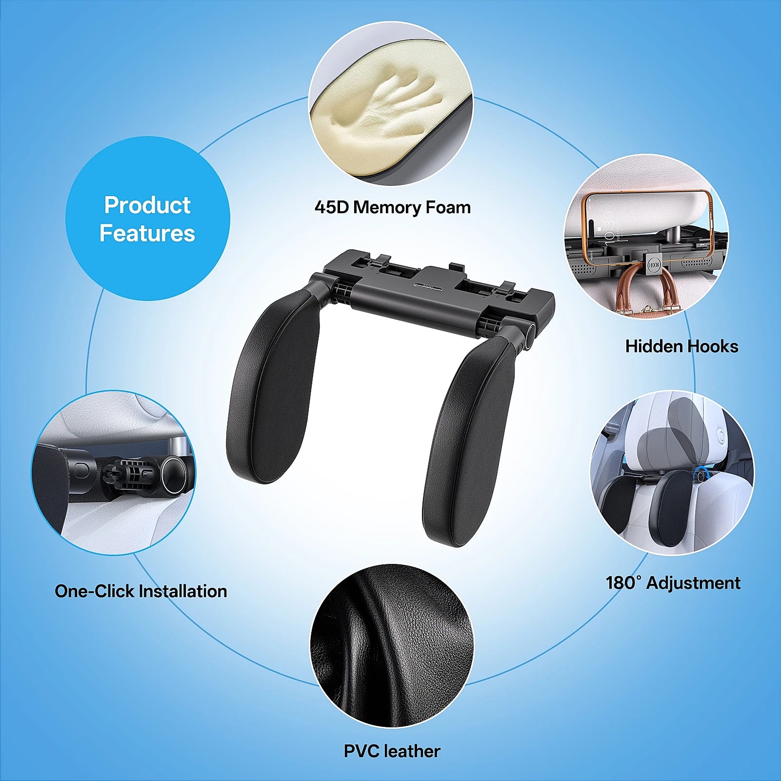 Ergonomic Car Side Sleep Pillow, Durable PVC Leather Memory Foam Headrest Pillow, All-Season Comfort Pillow for Travel Napping R - Madeinsea©